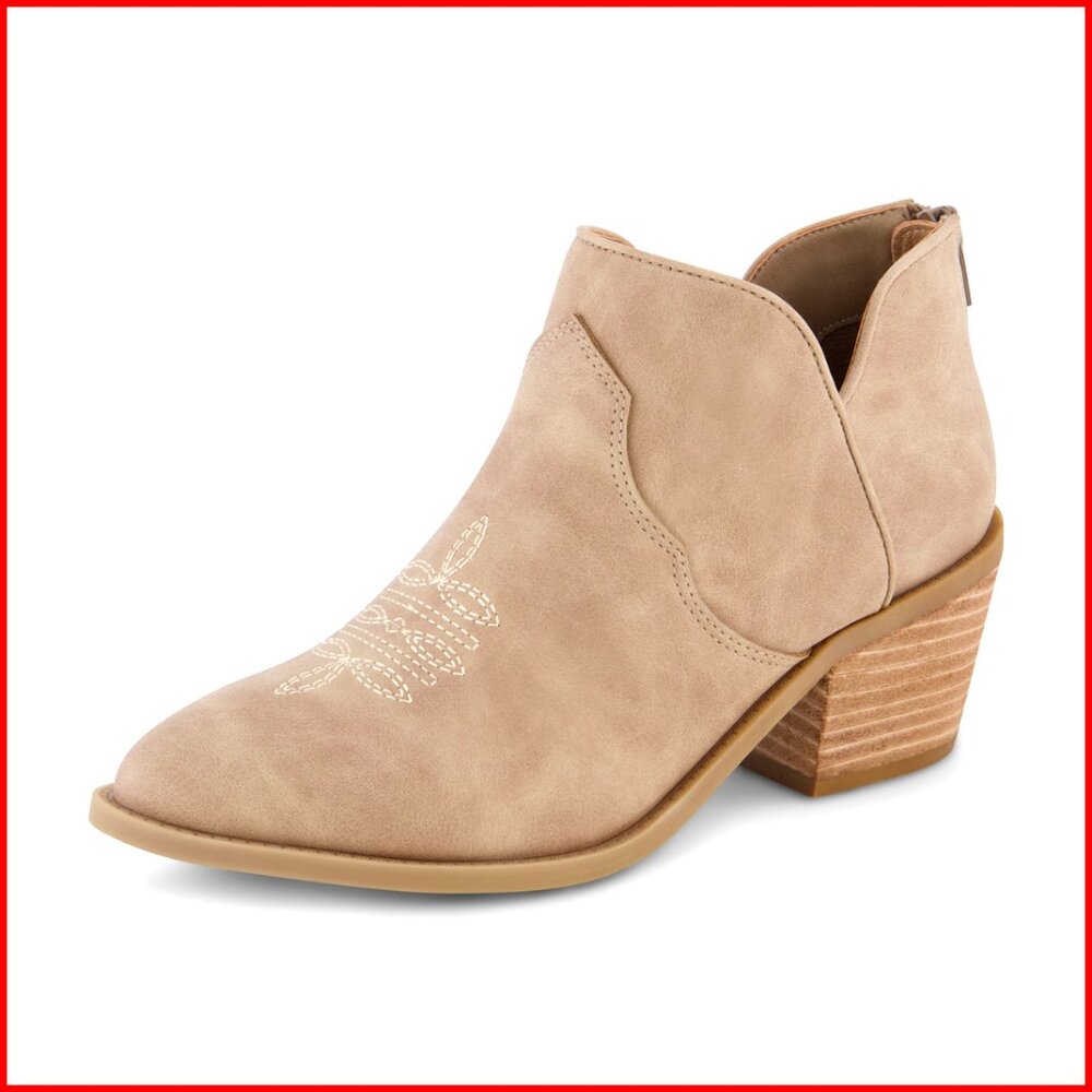 Women's Western Ankle Boots Pointed Toe Low Heel Zipper Comfort